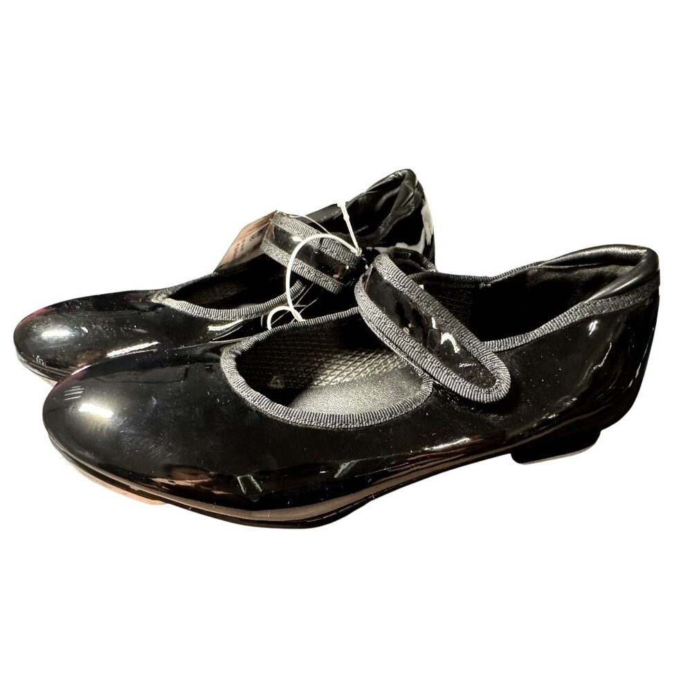 Danskin Girls Tap Dance Shoes Black Patent Leather‎ Size 2 NWT